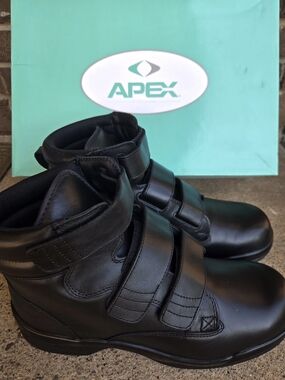 Apex Men's Black Leather Velcro Ankle Boots